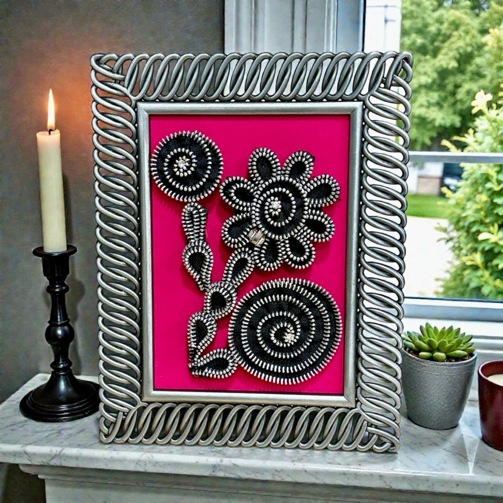 Handmade mixed media Silver and Pink Decorative Frame with Floral Design